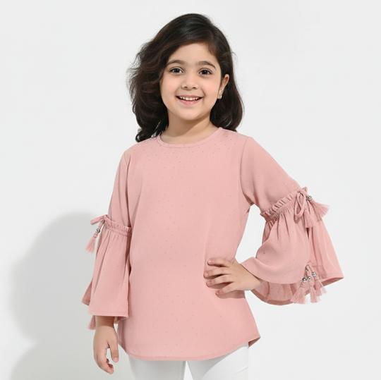 Girls Georgette Casual Top Pink Star Dust-Pink