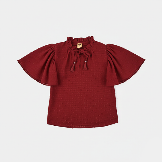 Girls Casual Top Flared Sleeves-MAROON Chiffon