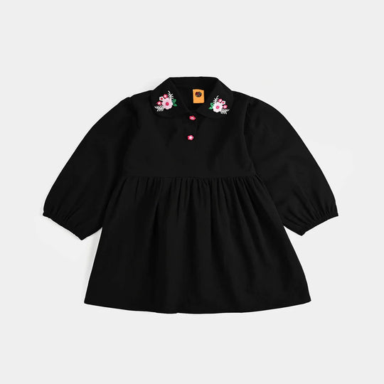 Infant Girls Poly Crinkle Emb Frock-BLACK