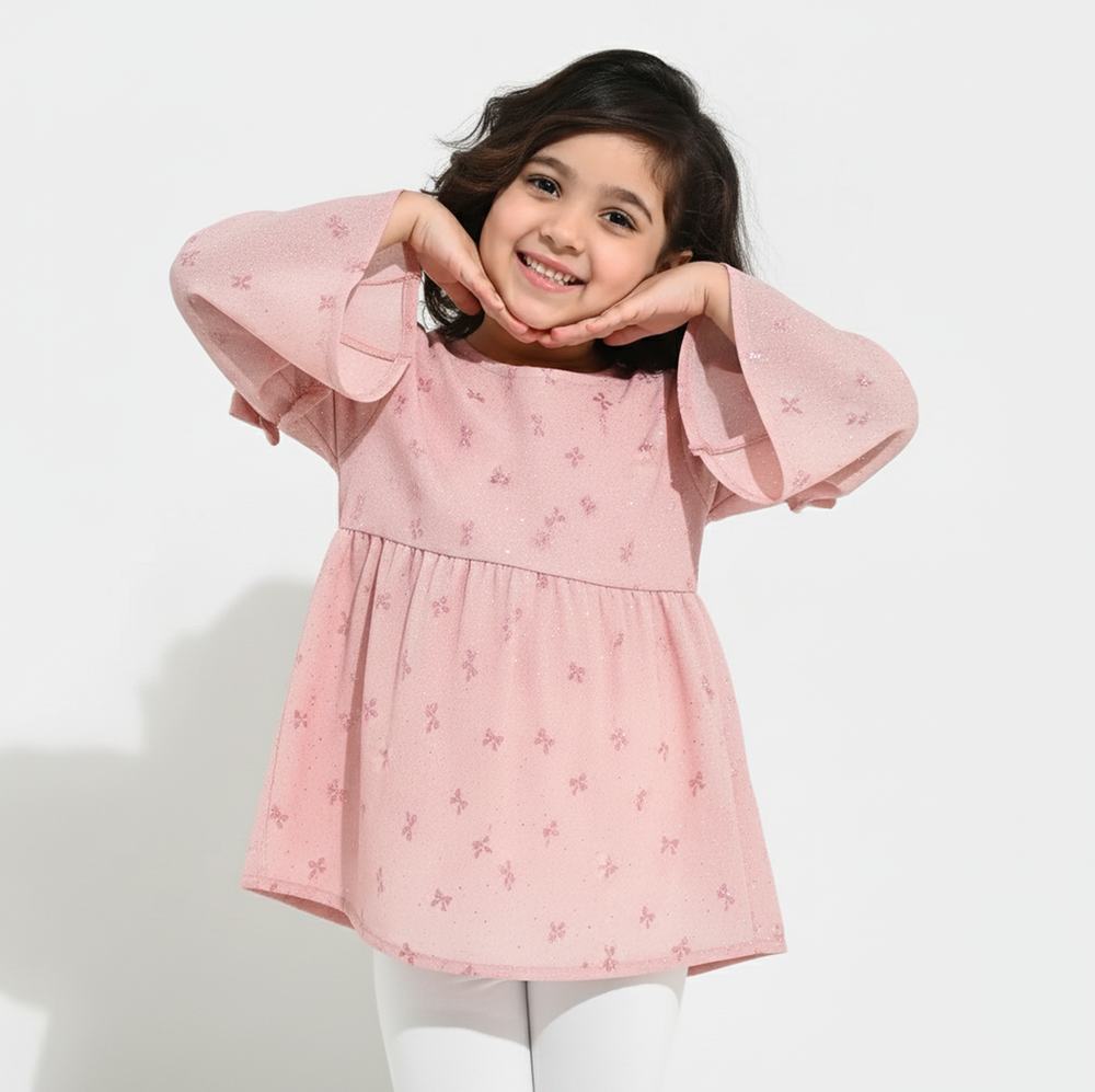 Girls Chiffon Casual Top Pink Bow