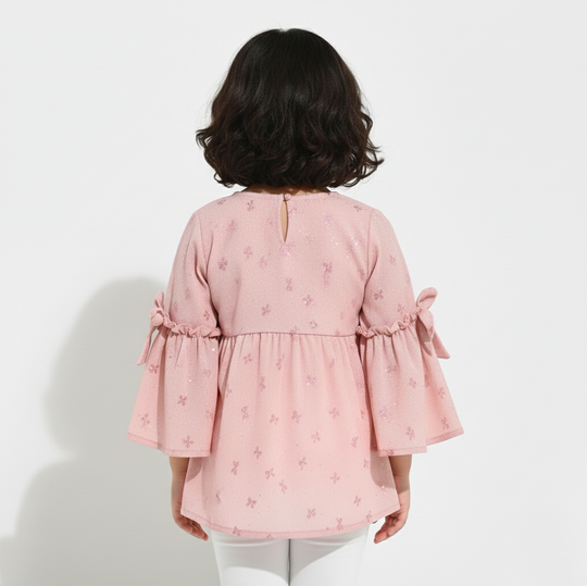 Girls Chiffon Casual Top Pink Bow