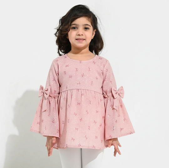 Girls Chiffon Casual Top Pink Bow