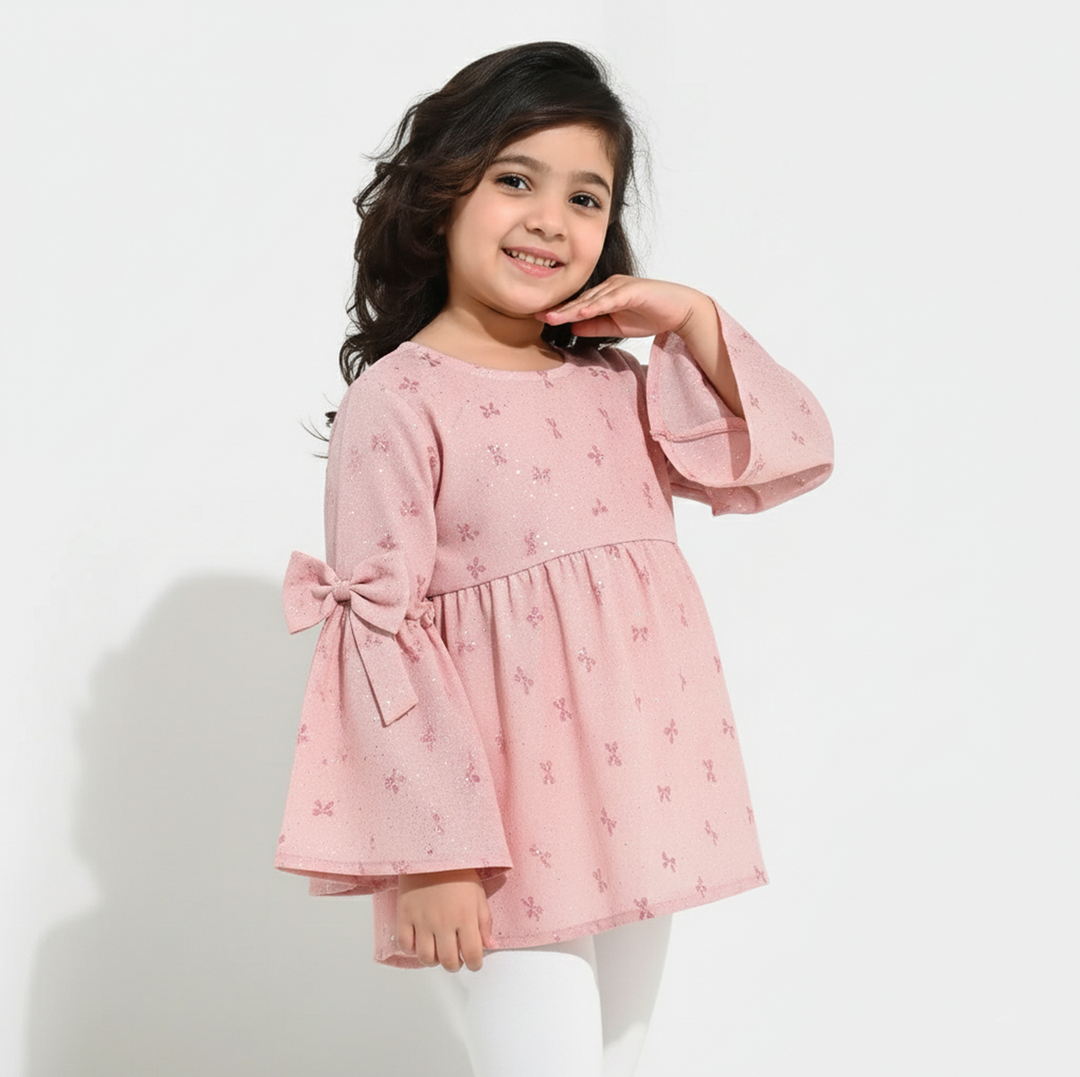 Girls Chiffon Casual Top Pink Bow