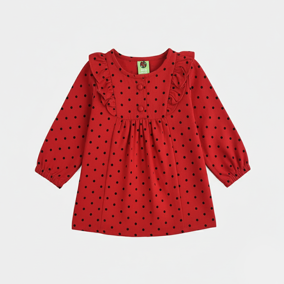 Girls Cotton Casual Top Polka Dot-Red