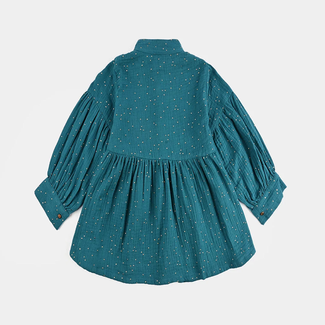 Girls Poly Crinkle Casual Top-Sea Green