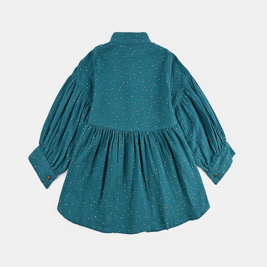 Girls Poly Crinkle Casual Top-Sea Green