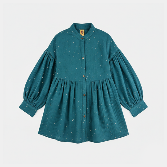 Girls Poly Crinkle Casual Top-Sea Green