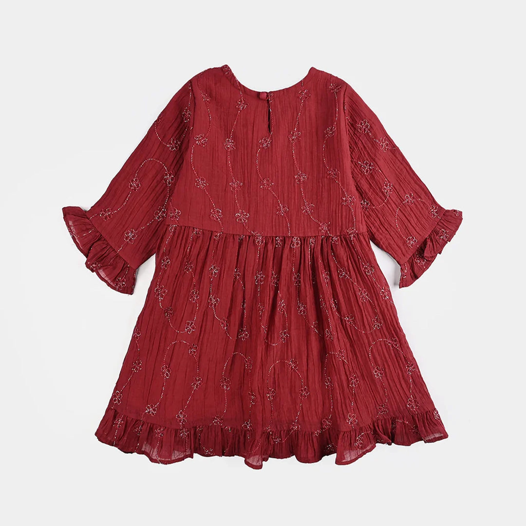 Girls Chiffon Casual Frock Gillter - RED
