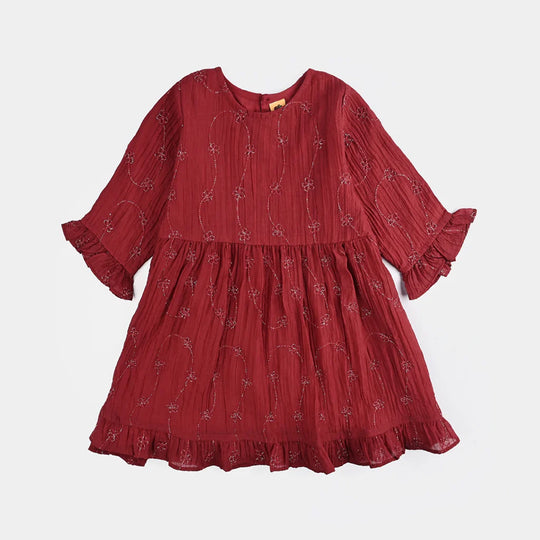 Girls Chiffon Casual Frock Gillter - RED