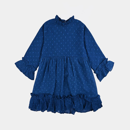 Girls Chiffon Casual Frock - Blue