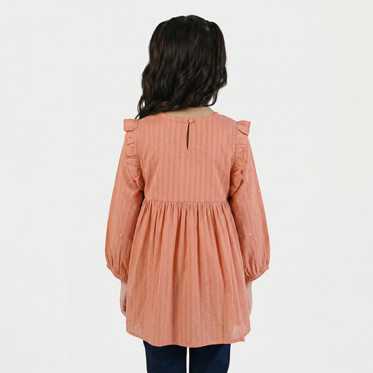 Girls Cotton Emb Top Rusty Ruffles-Rust
