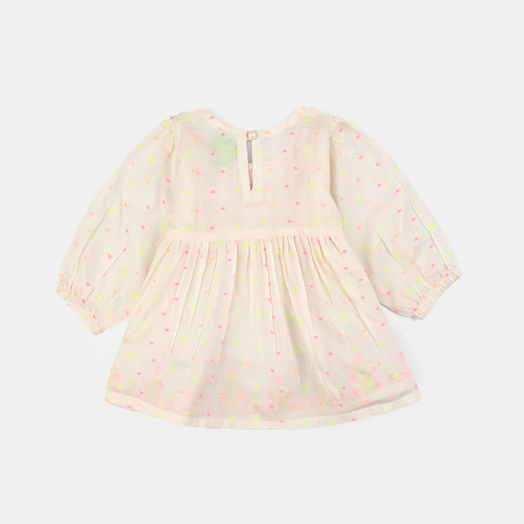 Infant Girls Jacquard Emb Kurti Popup-White