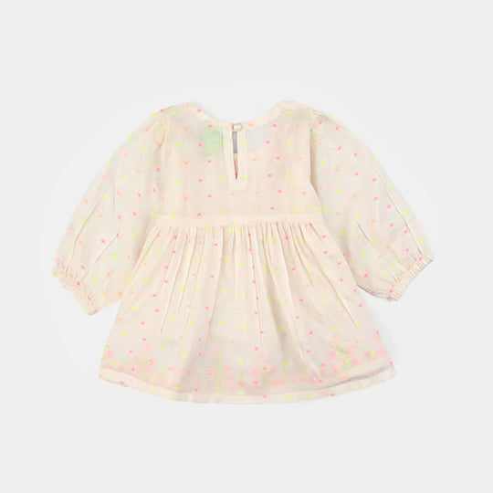 Infant Girls Jacquard Emb Kurti Popup-White