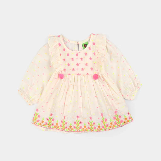 Infant Girls Jacquard Emb Kurti Popup-White