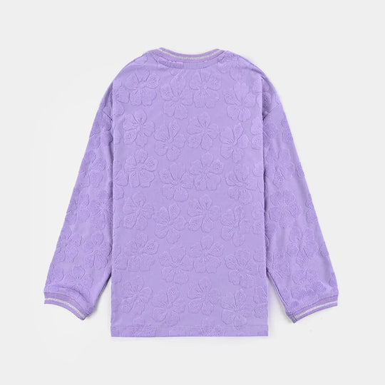 Girls Jacquard T-Shirt F/S LILAC FLOWER FABRIC - Purple