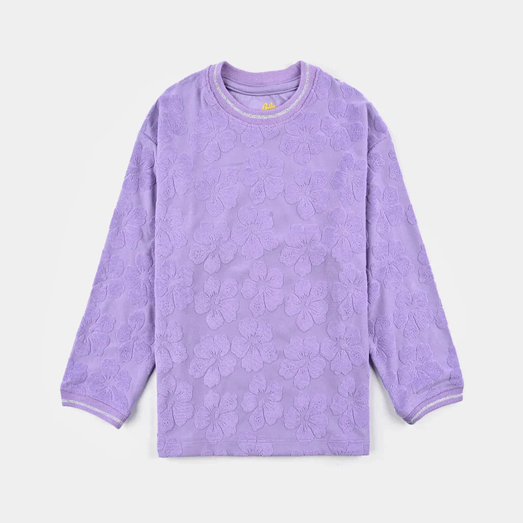 Girls Jacquard T-Shirt F/S LILAC FLOWER FABRIC - Purple