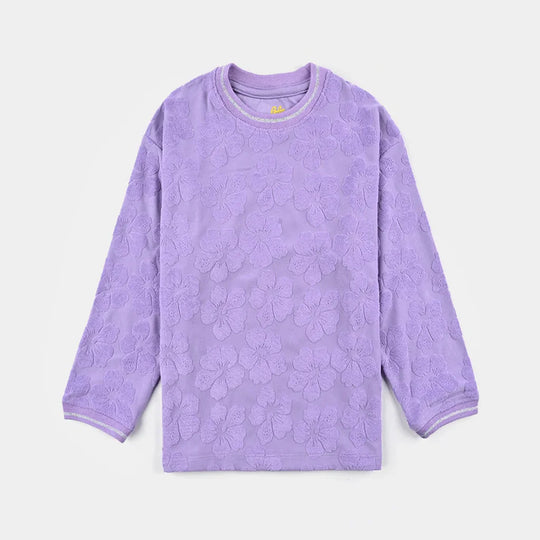 Girls Jacquard T-Shirt F/S LILAC FLOWER FABRIC - Purple