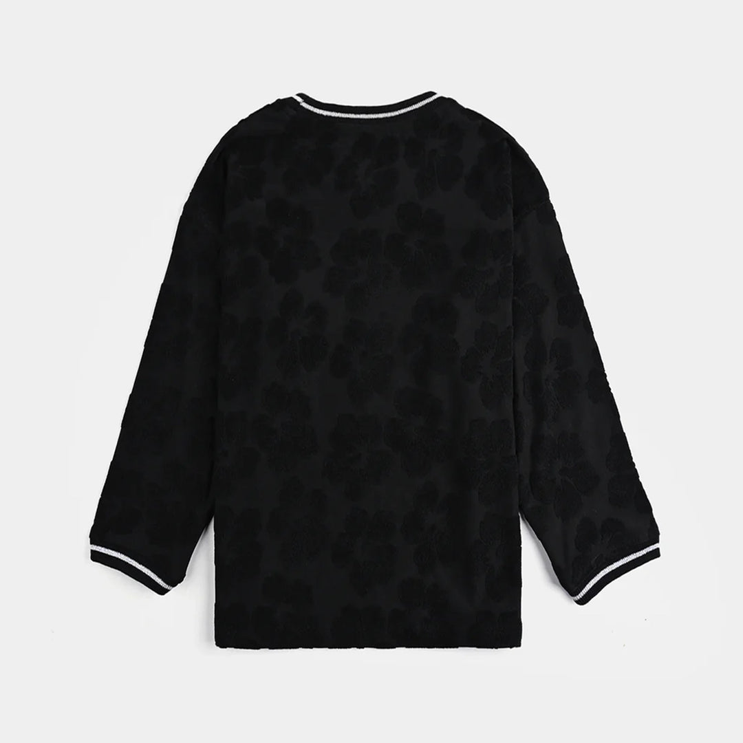 Girls Jacquard T-Shirt F/S BLACK FLOWER FABRIC - BLACK