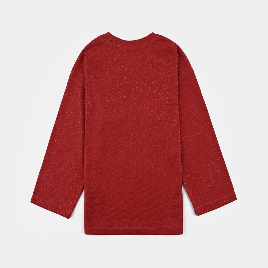 Girls Jacquard T-Shirt F/S RED LUREX - RED
