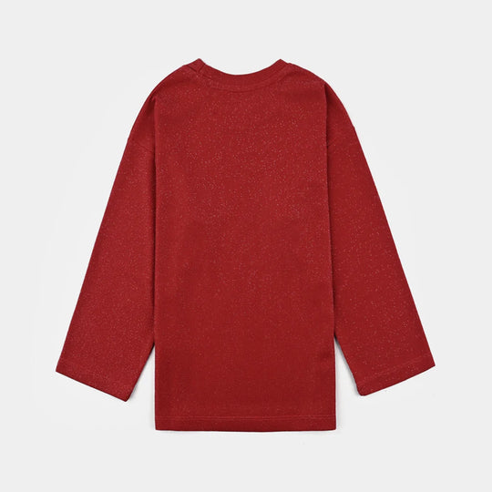 Girls Jacquard T-Shirt F/S RED LUREX - RED