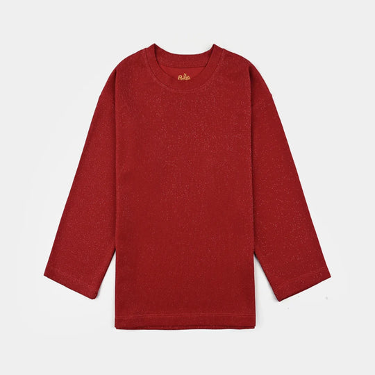 Girls Jacquard T-Shirt F/S RED LUREX - RED