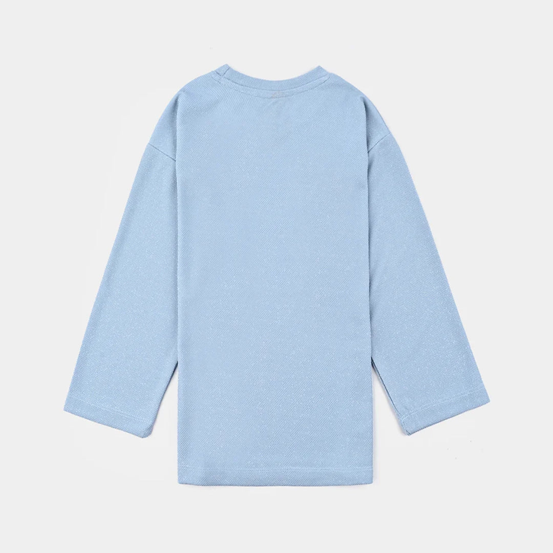 Girls Jacquard T-Shirt F/S BLUE LUREX - Blue
