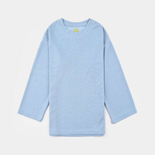 Girls Jacquard T-Shirt F/S BLUE LUREX - Blue