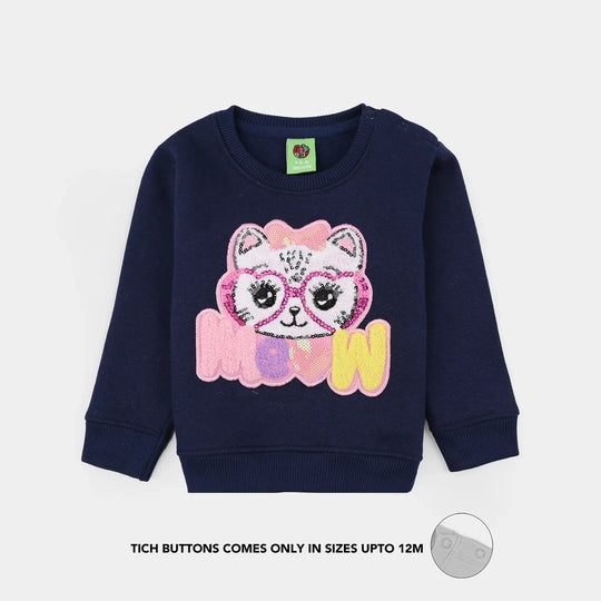 Infant Girls Fleece Sweatshirt (MEOW) - NAVY