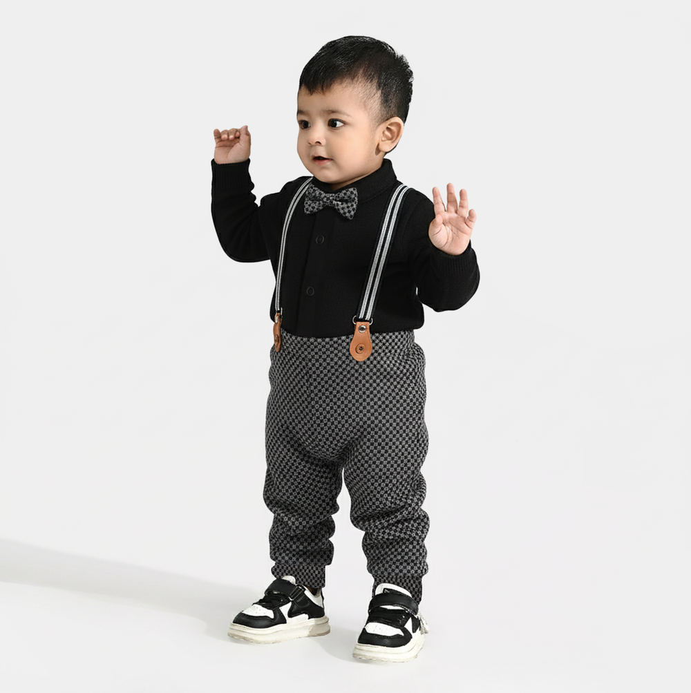 Infant Boys Jacquard Romper CHECKERED-BLACK