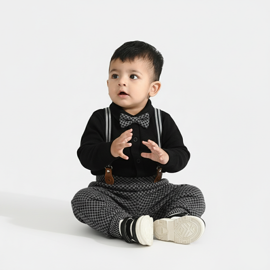 Infant Boys Jacquard Romper CHECKERED-BLACK