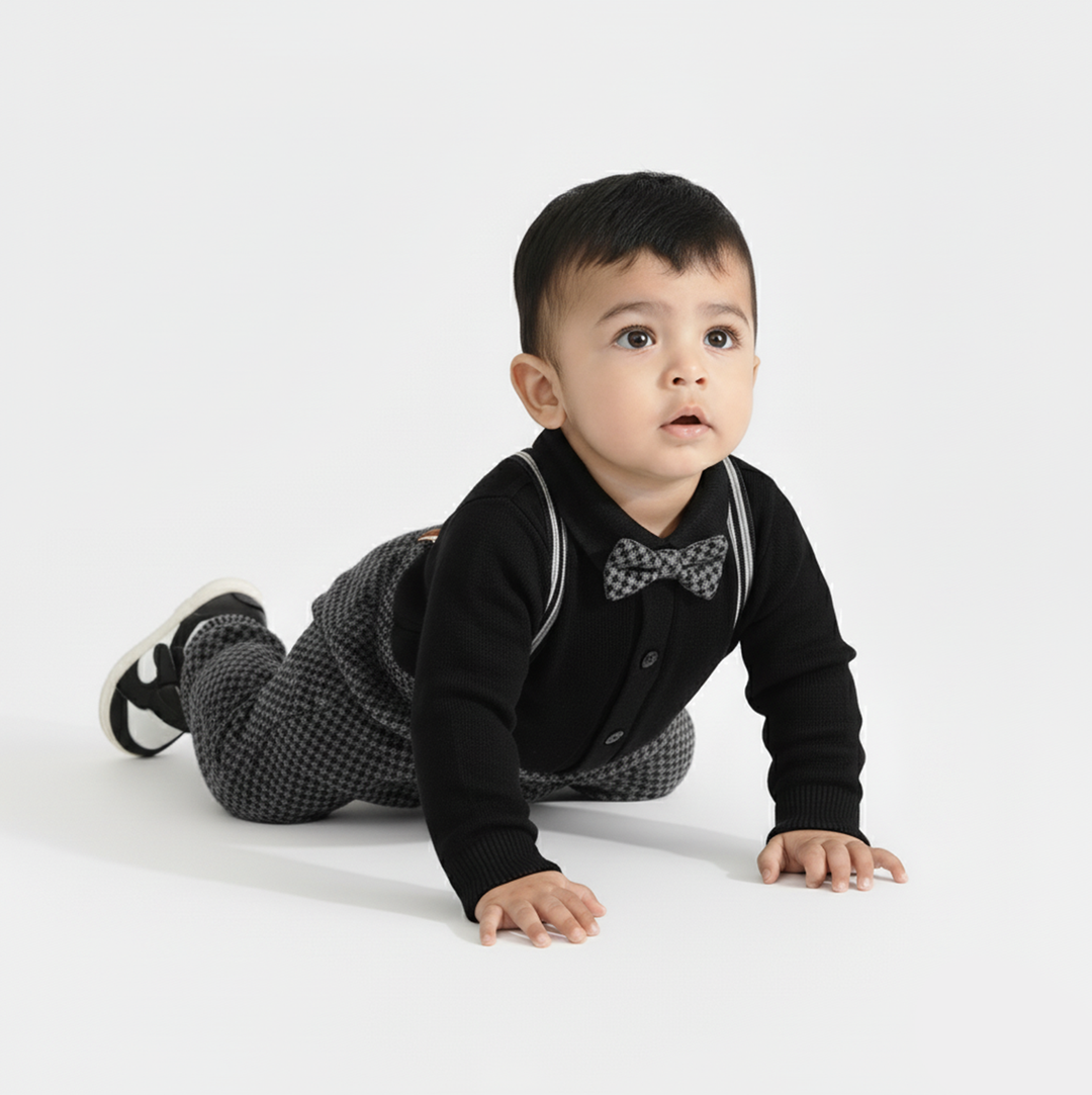 Infant Boys Jacquard Romper CHECKERED-BLACK