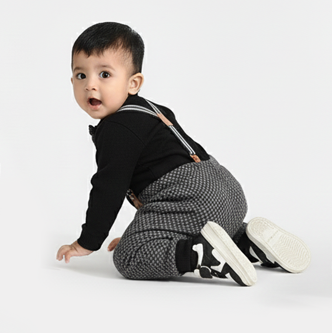 Infant Boys Jacquard Romper CHECKERED-BLACK