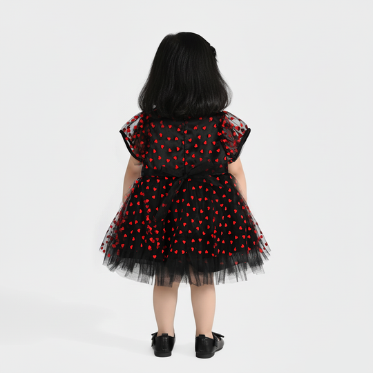Infant Girls Velvet Fancy Frock-Heart-Red