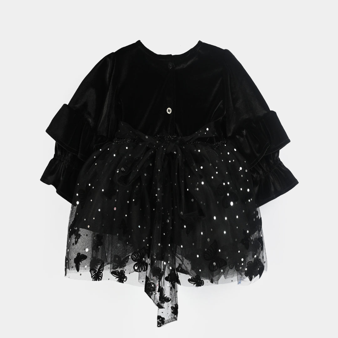 Infant Girls Velvet Fancy Frock-Butterfly-BLACK