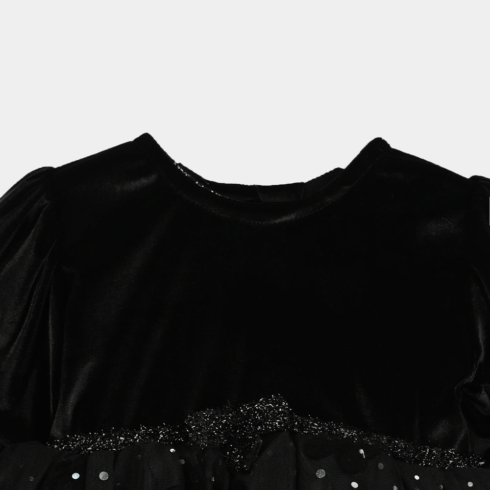 Infant Girls Velvet Fancy Frock-Butterfly-BLACK