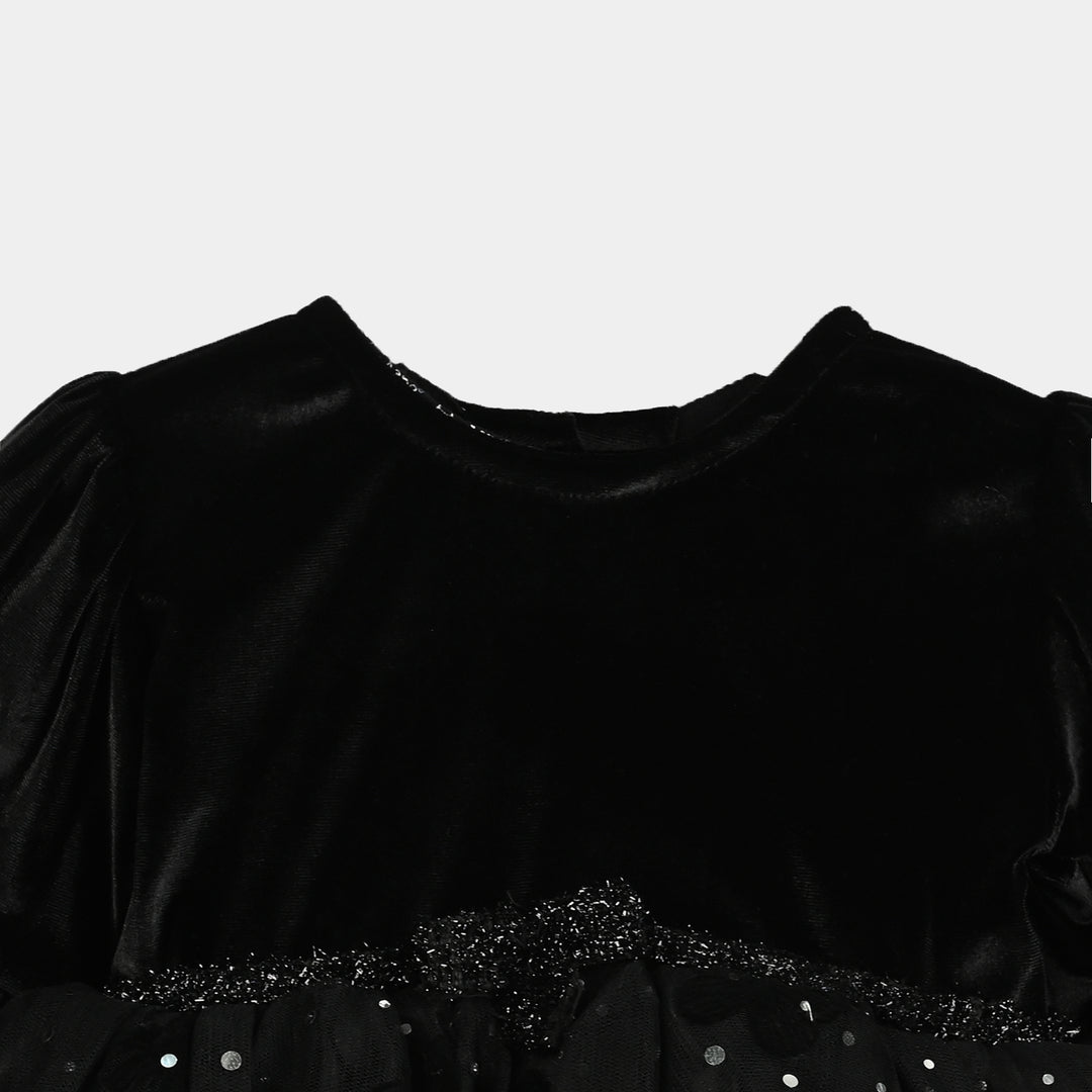 Infant Girls Velvet Fancy Frock-Butterfly-BLACK