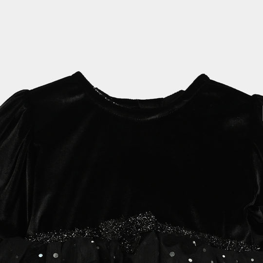 Infant Girls Velvet Fancy Frock-Butterfly-BLACK
