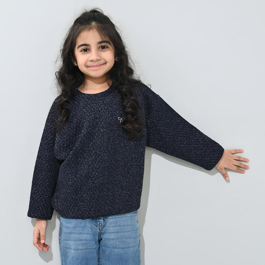 Girls Quilted Sweatshirt SILVER BOW-BLUE
