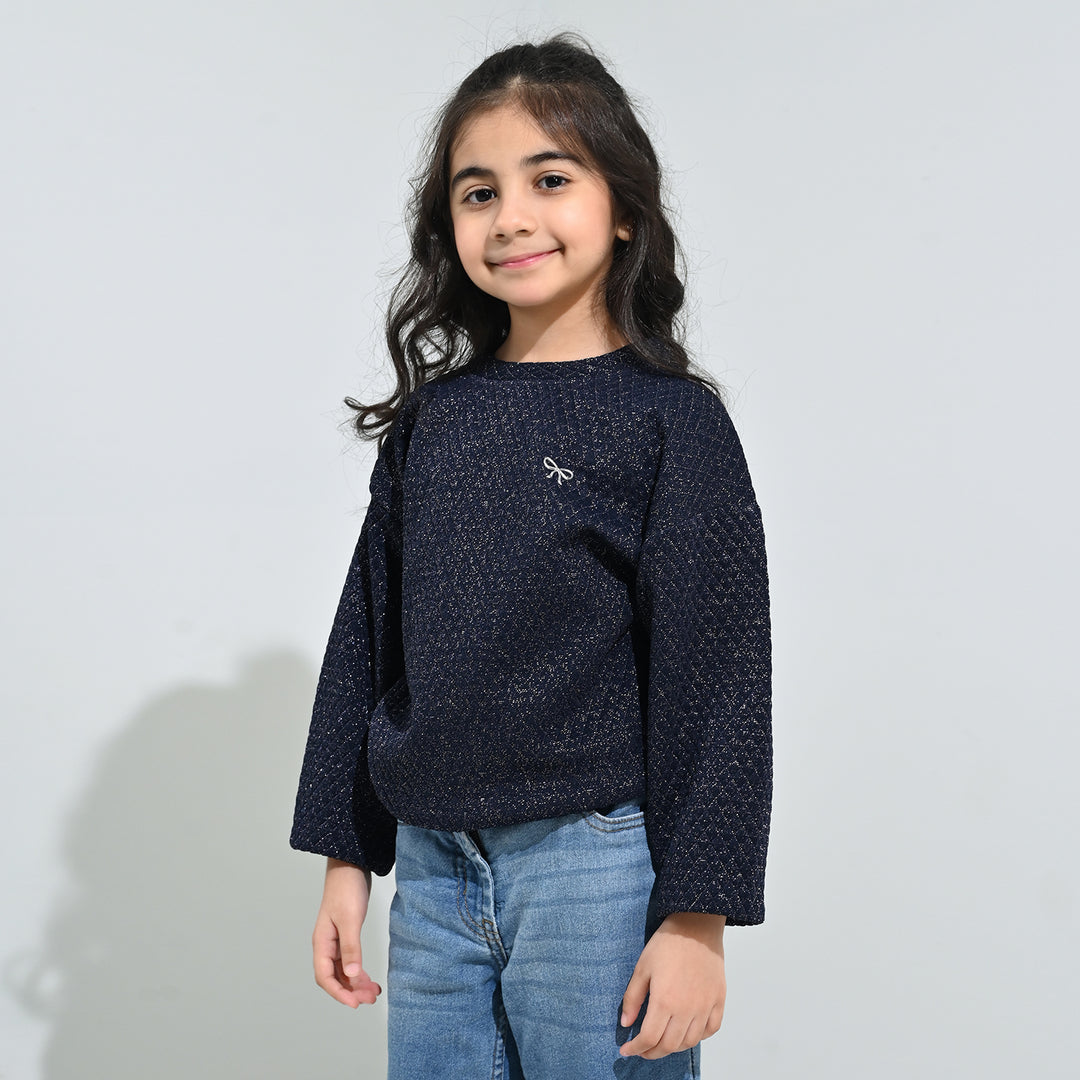 Girls Quilted Sweatshirt SILVER BOW-BLUE