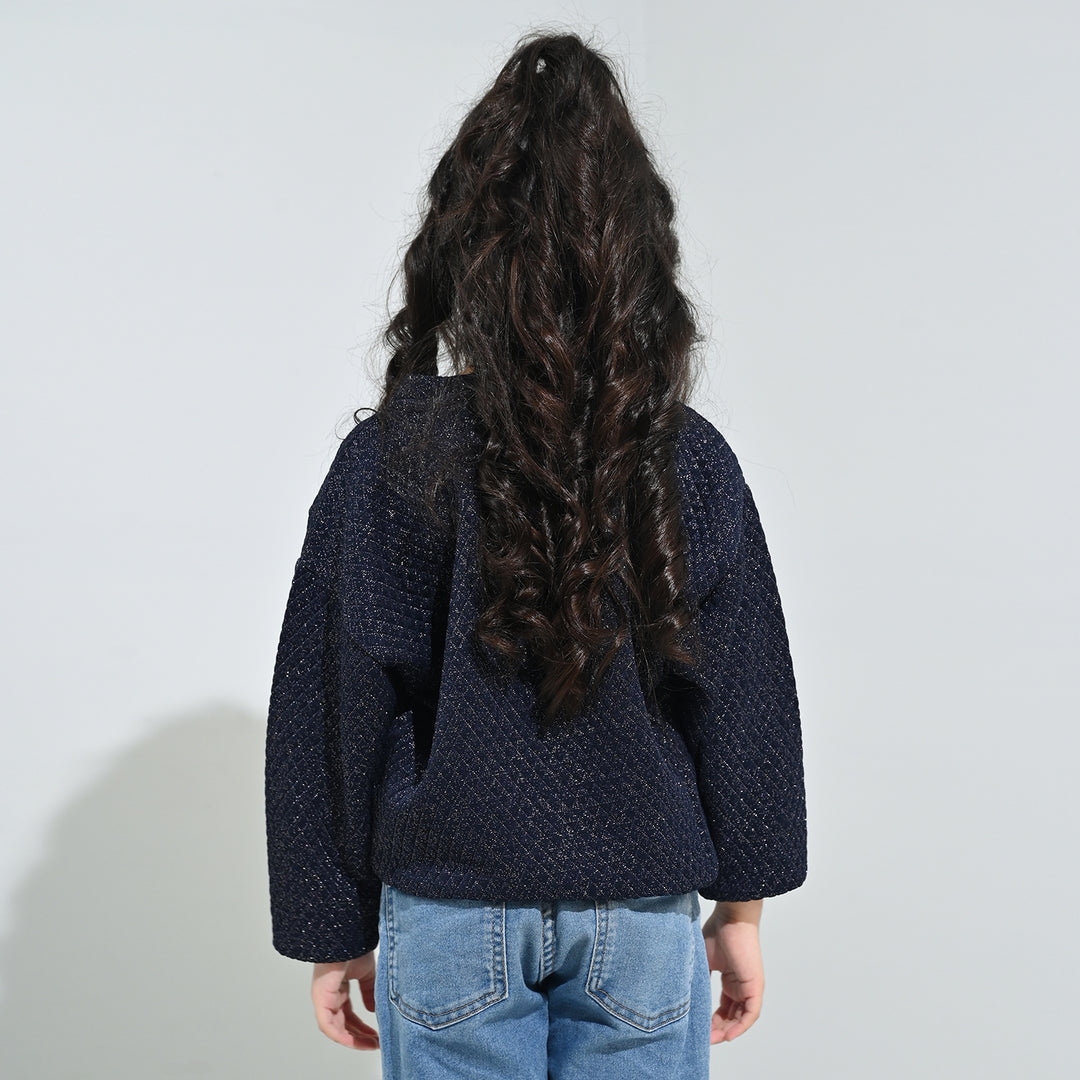 Girls Quilted Sweatshirt SILVER BOW-BLUE