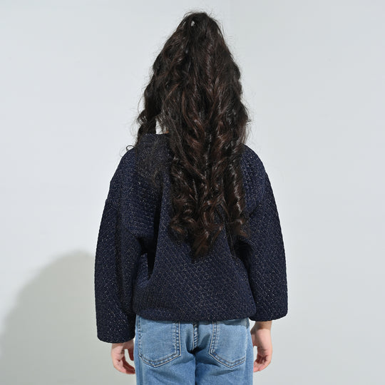 Girls Quilted Sweatshirt SILVER BOW-BLUE