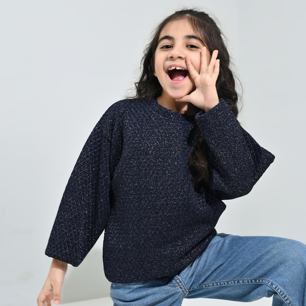 Girls Quilted Sweatshirt SILVER BOW-BLUE