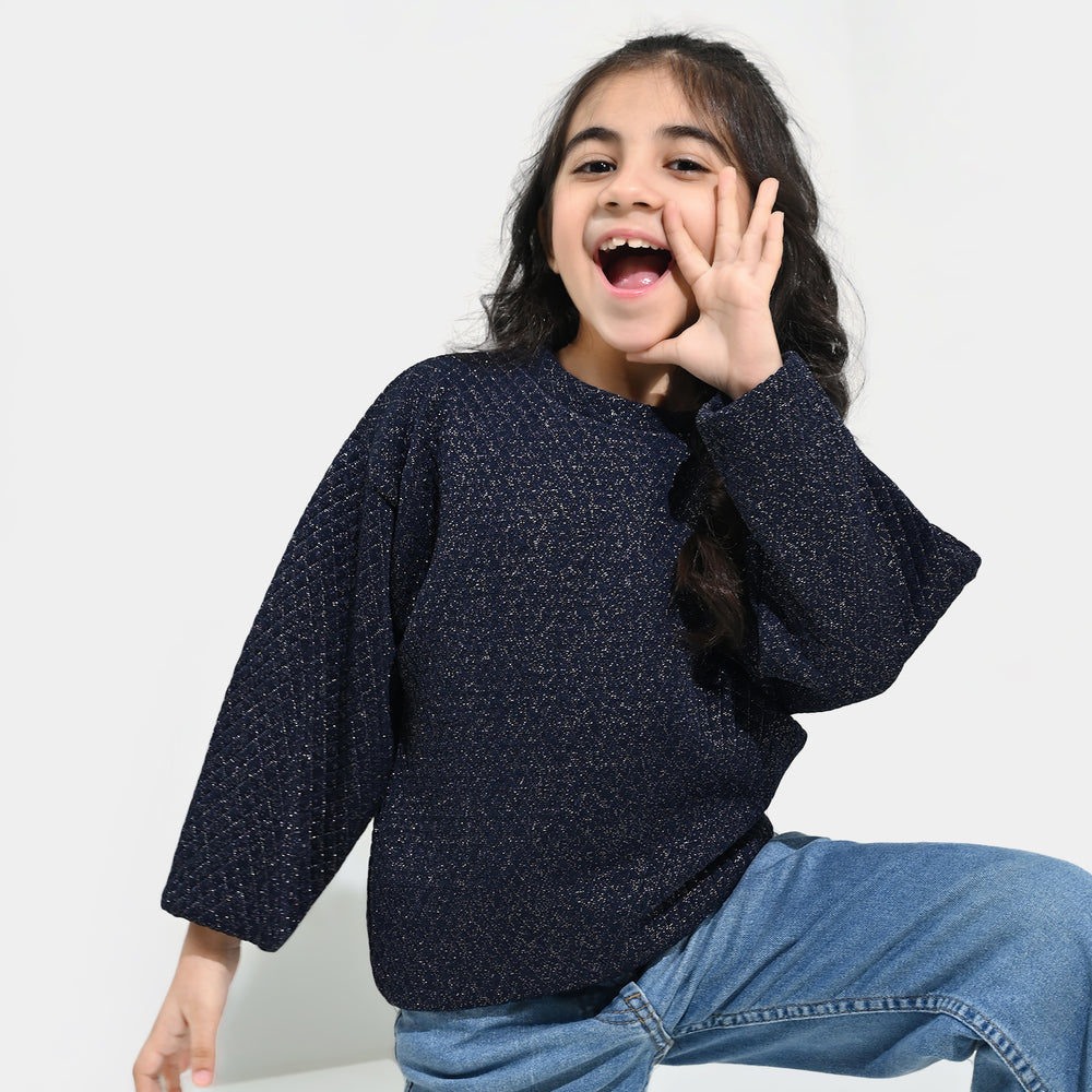 Girls Quilted Sweatshirt SILVER BOW-BLUE