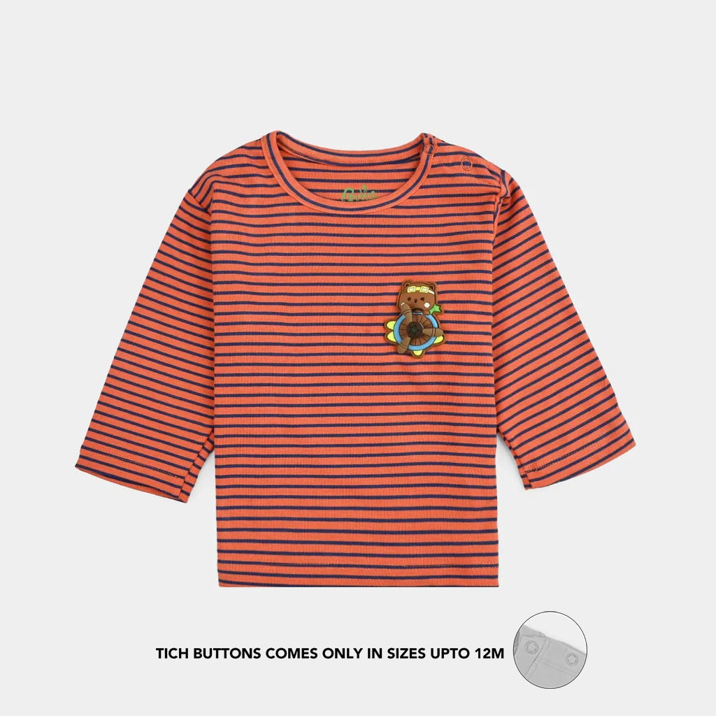 Infant Boys Jersey T-Shirt F/S - Bear Stripe - Rust