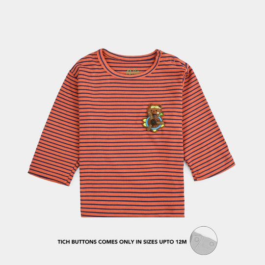 Infant Boys Jersey T-Shirt F/S - Bear Stripe - Rust
