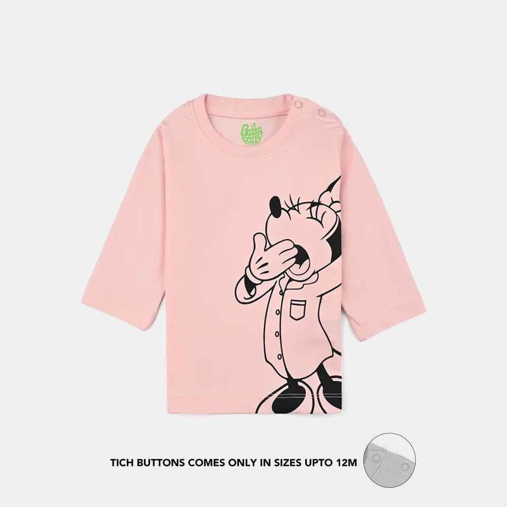 Infant Girls Poly Cotton Jersey Night Suit-Pink