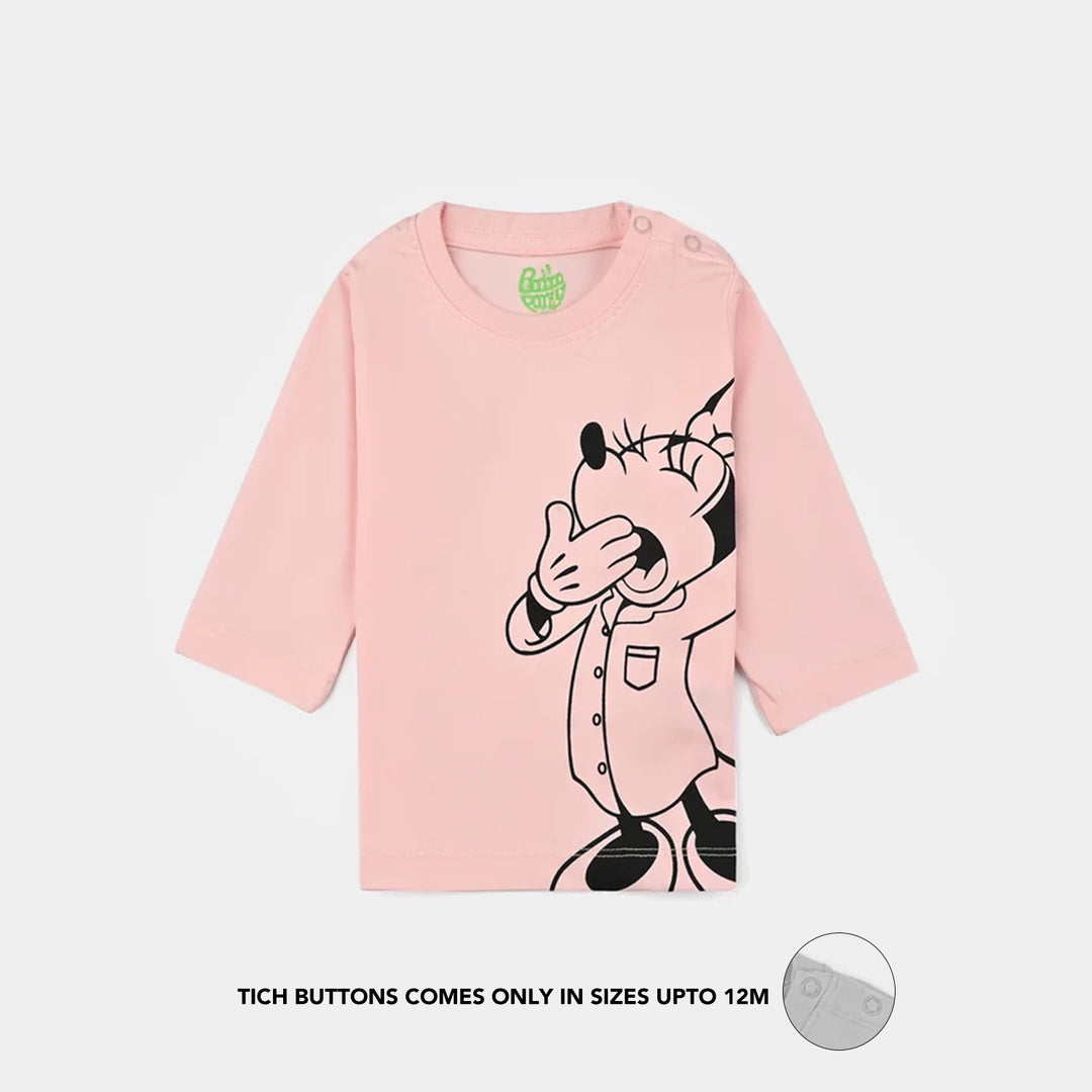 Infant Girls Poly Cotton Jersey Night Suit-Pink