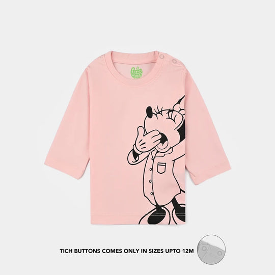 Infant Girls Poly Cotton Jersey Night Suit-Pink