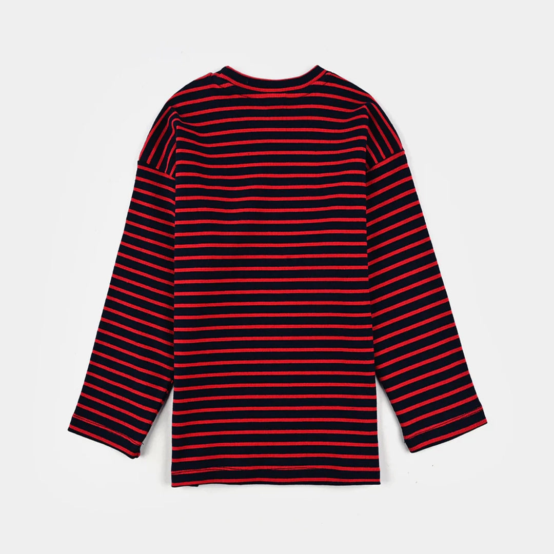 Boys Rib T-Shirt F/S SKATE TIME - Navy/Red Stripe