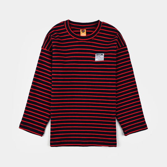 Boys Rib T-Shirt F/S SKATE TIME - Navy/Red Stripe